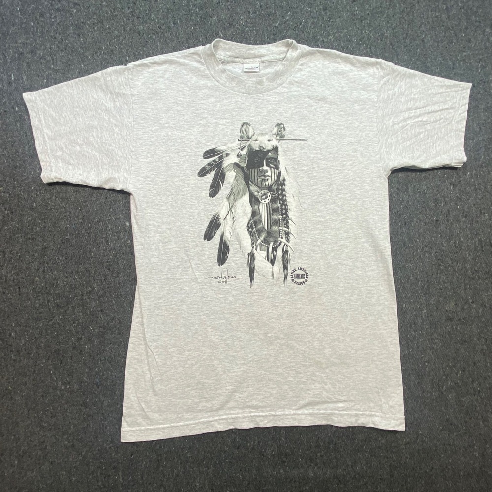 Murina Vintage 1994 Native American T Shirt L Mens Gray 90s Graphic Menchego USA